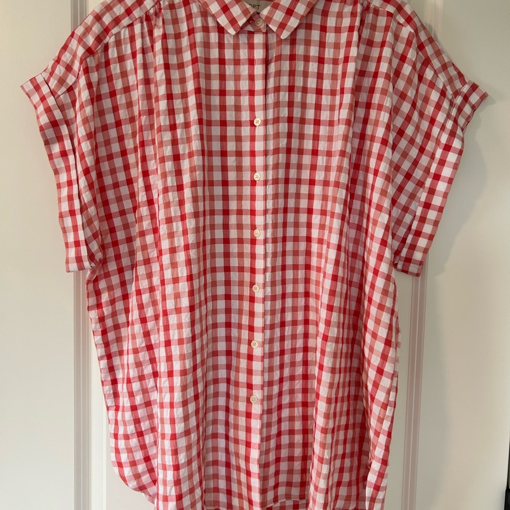 LOFT Women's Pink Checkered Top - Picture 3 of 8